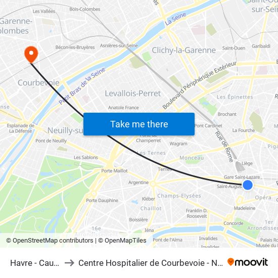 Havre - Caumartin to Centre Hospitalier de Courbevoie - Neuilly-Sur-Seine map