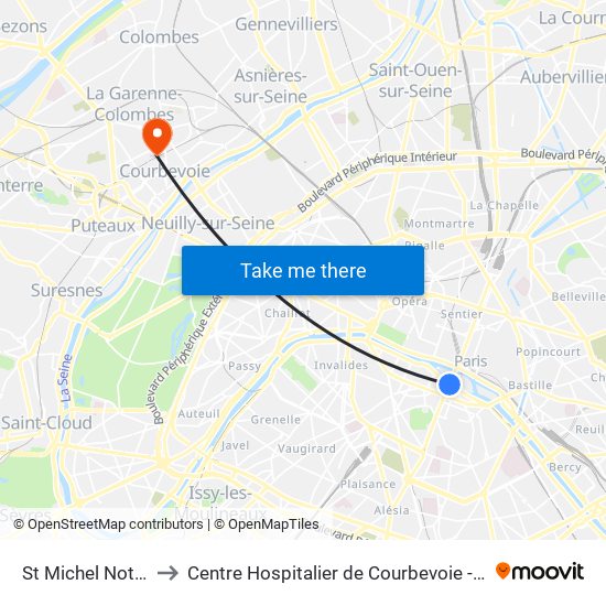 St Michel Notre Dame to Centre Hospitalier de Courbevoie - Neuilly-Sur-Seine map