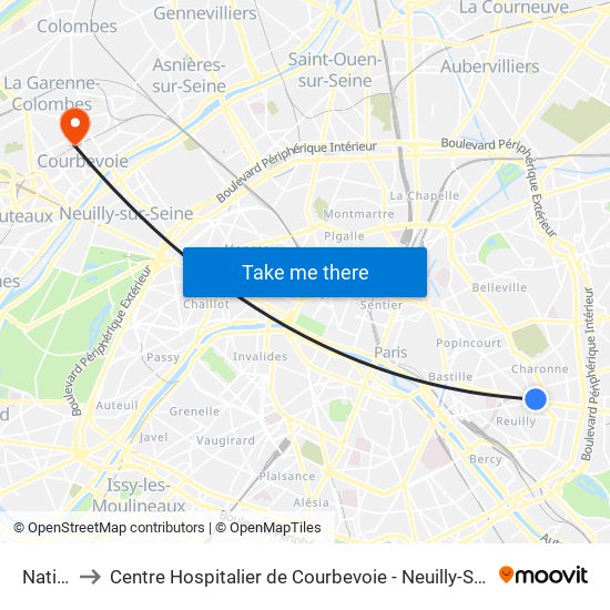 Nation to Centre Hospitalier de Courbevoie - Neuilly-Sur-Seine map