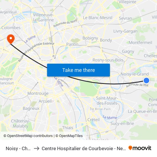Noisy - Champs to Centre Hospitalier de Courbevoie - Neuilly-Sur-Seine map