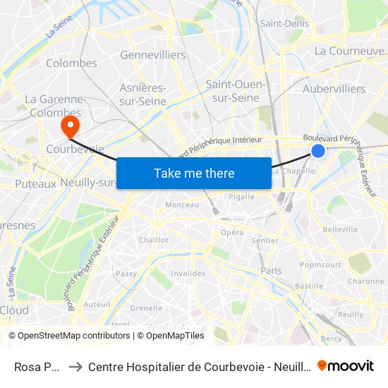 Rosa Parks to Centre Hospitalier de Courbevoie - Neuilly-Sur-Seine map