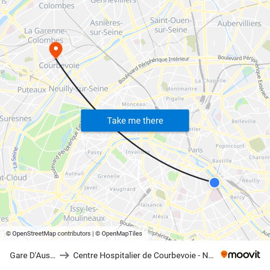 Gare D'Austerlitz to Centre Hospitalier de Courbevoie - Neuilly-Sur-Seine map