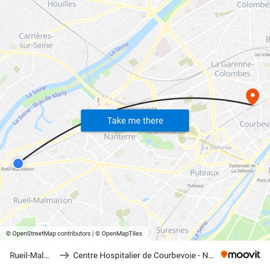 Rueil-Malmaison to Centre Hospitalier de Courbevoie - Neuilly-Sur-Seine map