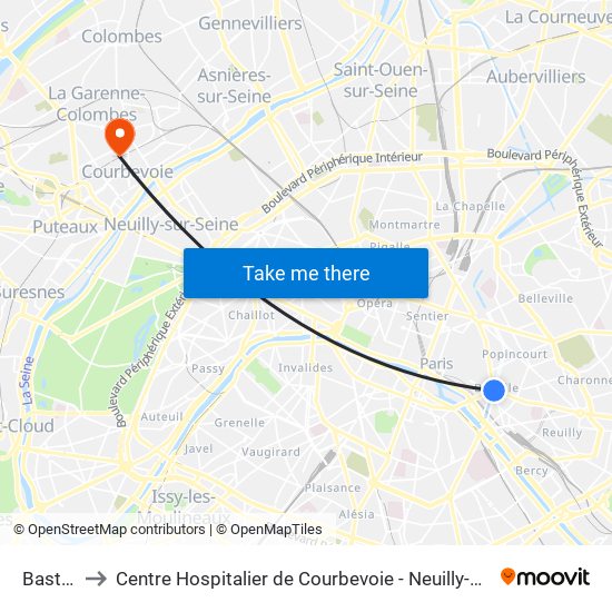 Bastille to Centre Hospitalier de Courbevoie - Neuilly-Sur-Seine map