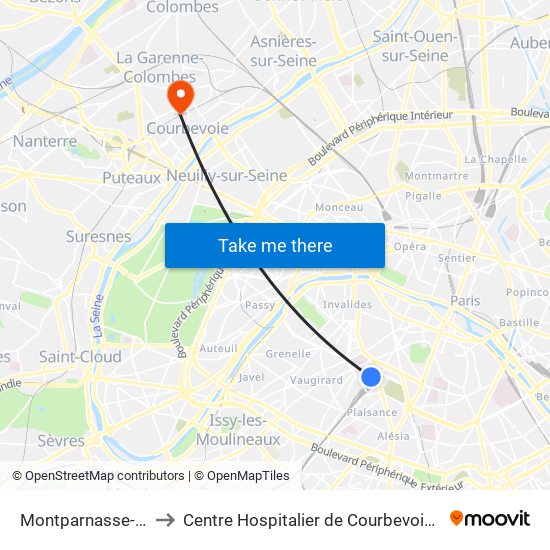Montparnasse-Bienvenue to Centre Hospitalier de Courbevoie - Neuilly-Sur-Seine map