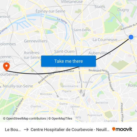 Le Bourget to Centre Hospitalier de Courbevoie - Neuilly-Sur-Seine map