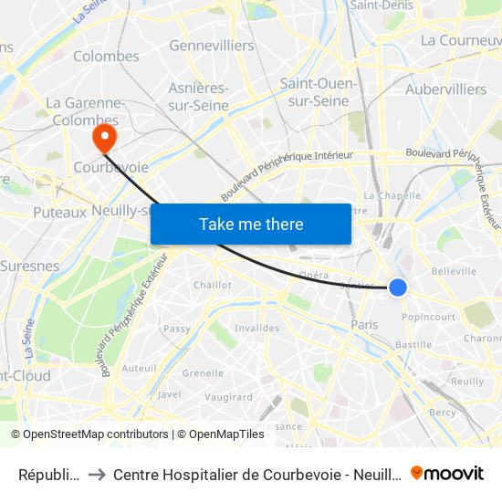 République to Centre Hospitalier de Courbevoie - Neuilly-Sur-Seine map