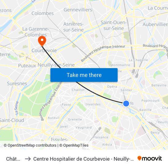 Châtelet to Centre Hospitalier de Courbevoie - Neuilly-Sur-Seine map