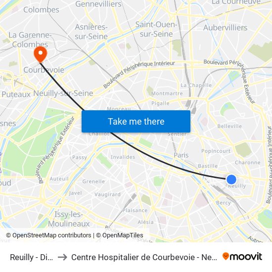 Reuilly - Diderot to Centre Hospitalier de Courbevoie - Neuilly-Sur-Seine map