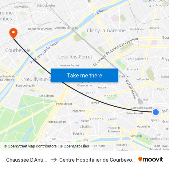 Chaussée D'Antin - la Fayette to Centre Hospitalier de Courbevoie - Neuilly-Sur-Seine map