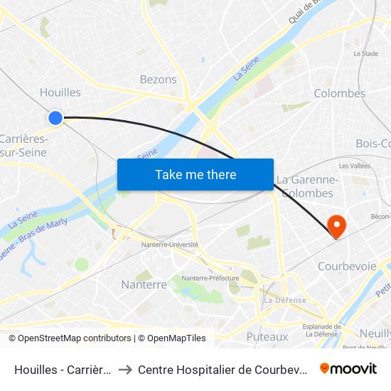 Houilles - Carrières-Sur-Seine to Centre Hospitalier de Courbevoie - Neuilly-Sur-Seine map