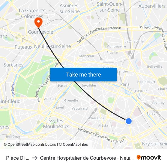 Place D'Italie to Centre Hospitalier de Courbevoie - Neuilly-Sur-Seine map