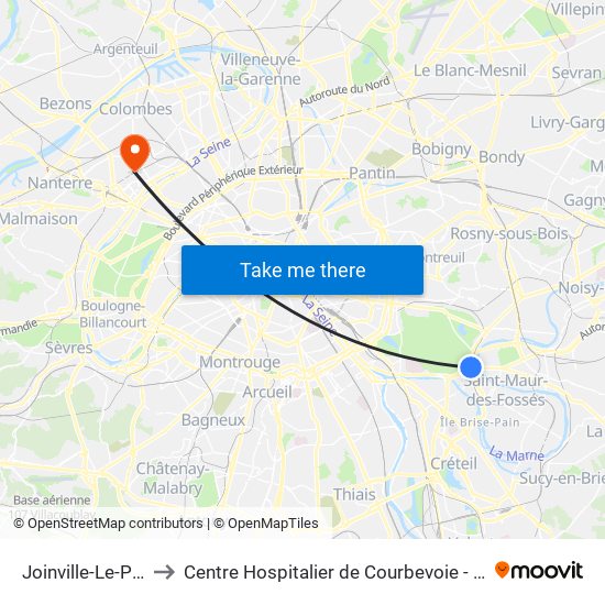 Joinville-Le-Pont RER to Centre Hospitalier de Courbevoie - Neuilly-Sur-Seine map