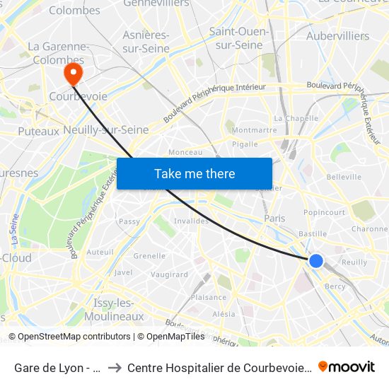 Gare de Lyon - Van Gogh to Centre Hospitalier de Courbevoie - Neuilly-Sur-Seine map