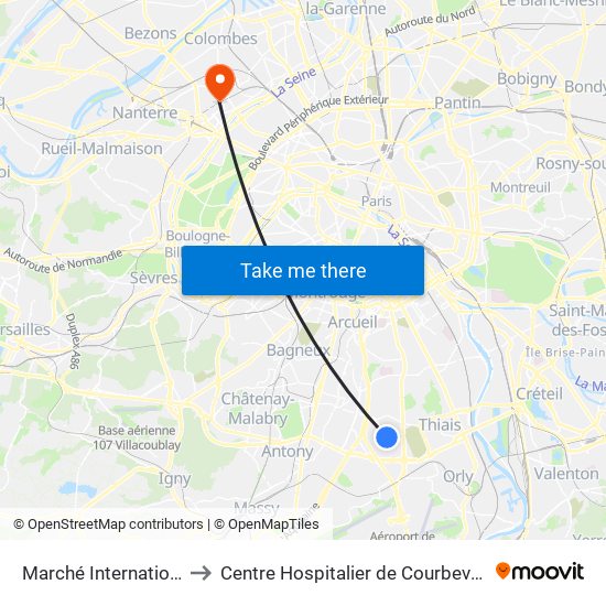 Marché International de Rungis to Centre Hospitalier de Courbevoie - Neuilly-Sur-Seine map