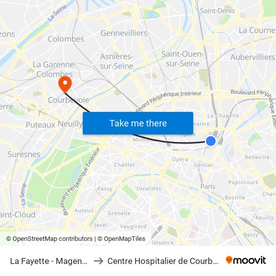 La Fayette - Magenta - Gare du Nord to Centre Hospitalier de Courbevoie - Neuilly-Sur-Seine map