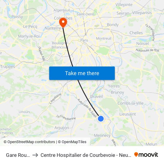 Gare Routière to Centre Hospitalier de Courbevoie - Neuilly-Sur-Seine map