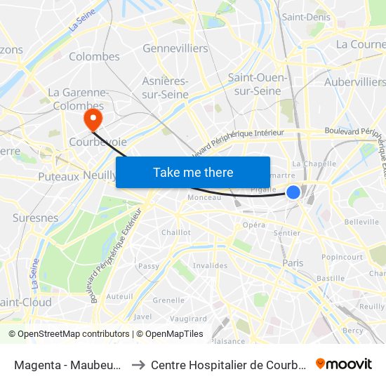 Magenta - Maubeuge - Gare du Nord to Centre Hospitalier de Courbevoie - Neuilly-Sur-Seine map
