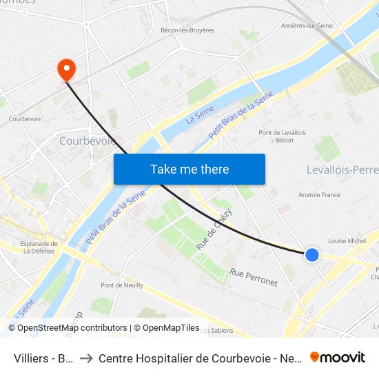 Villiers - Bineau to Centre Hospitalier de Courbevoie - Neuilly-Sur-Seine map