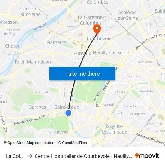 La Colline to Centre Hospitalier de Courbevoie - Neuilly-Sur-Seine map