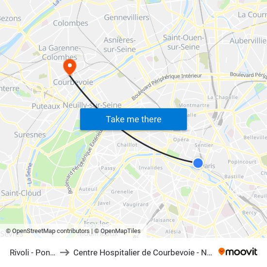 Rivoli - Pont Neuf to Centre Hospitalier de Courbevoie - Neuilly-Sur-Seine map