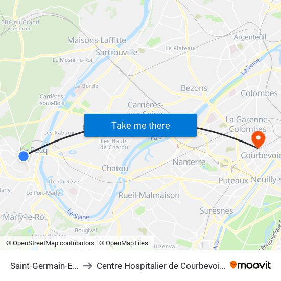 Saint-Germain-En-Laye RER to Centre Hospitalier de Courbevoie - Neuilly-Sur-Seine map