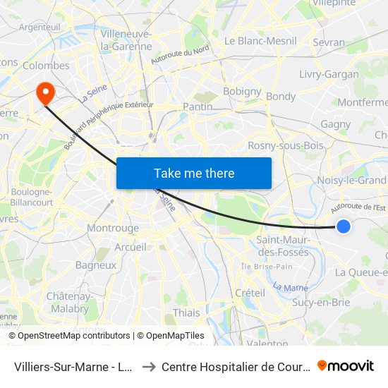 Villiers-Sur-Marne - Le Plessis-Trévise RER to Centre Hospitalier de Courbevoie - Neuilly-Sur-Seine map