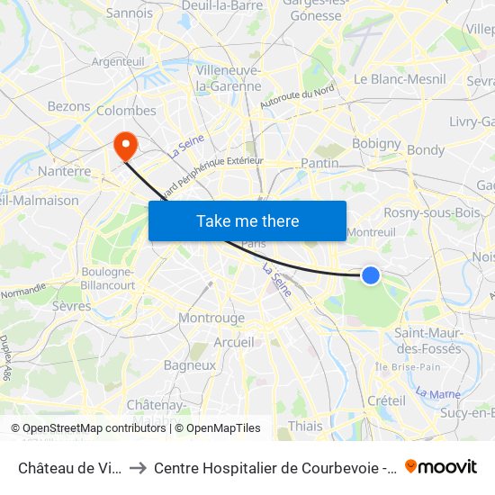 Château de Vincennes to Centre Hospitalier de Courbevoie - Neuilly-Sur-Seine map