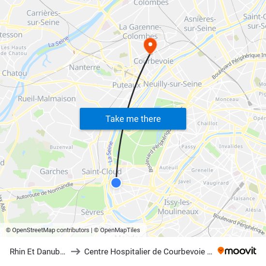 Rhin Et Danube - Métro to Centre Hospitalier de Courbevoie - Neuilly-Sur-Seine map
