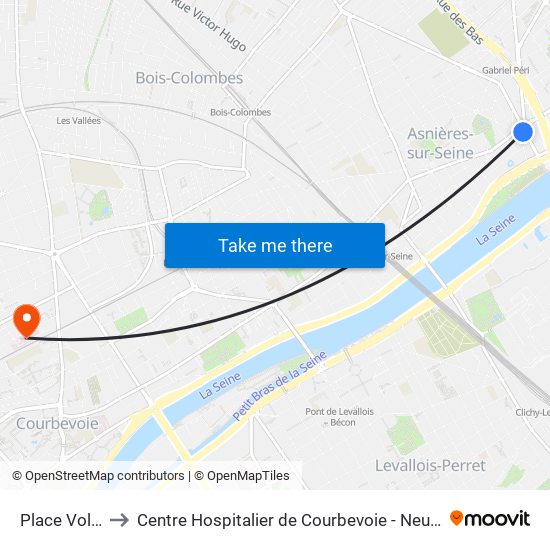 Place Voltaire to Centre Hospitalier de Courbevoie - Neuilly-Sur-Seine map
