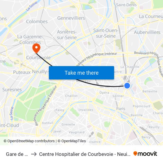 Gare de L'Est to Centre Hospitalier de Courbevoie - Neuilly-Sur-Seine map