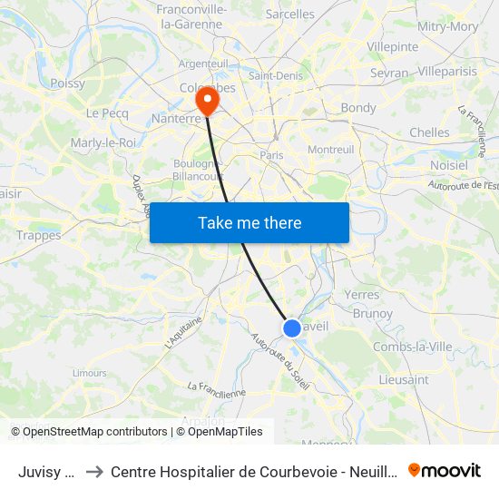 Juvisy RER to Centre Hospitalier de Courbevoie - Neuilly-Sur-Seine map