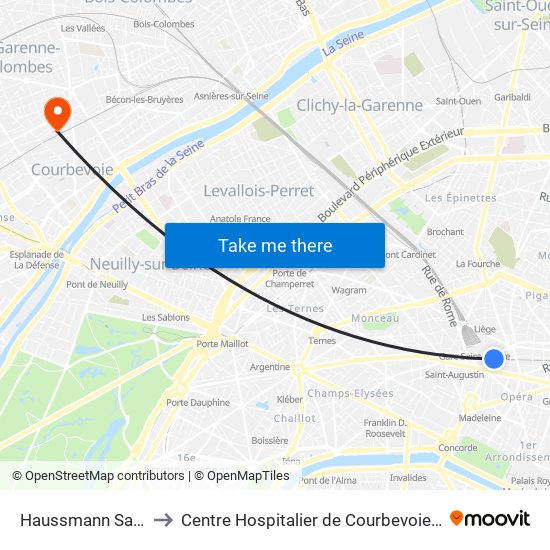 Haussmann Saint-Lazare to Centre Hospitalier de Courbevoie - Neuilly-Sur-Seine map