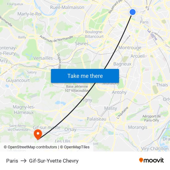 Paris to Gif-Sur-Yvette Chevry map