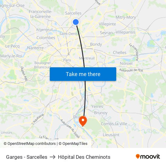 Garges - Sarcelles to Hôpital Des Cheminots map