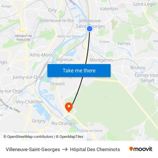 Villeneuve-Saint-Georges to Hôpital Des Cheminots map