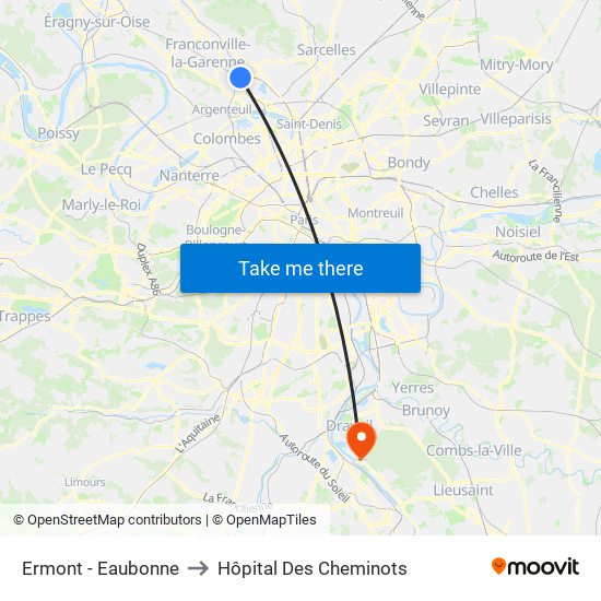 Ermont - Eaubonne to Hôpital Des Cheminots map