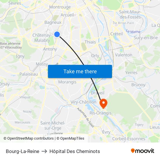 Bourg-La-Reine to Hôpital Des Cheminots map