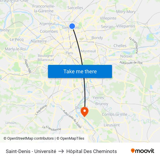 Saint-Denis - Université to Hôpital Des Cheminots map