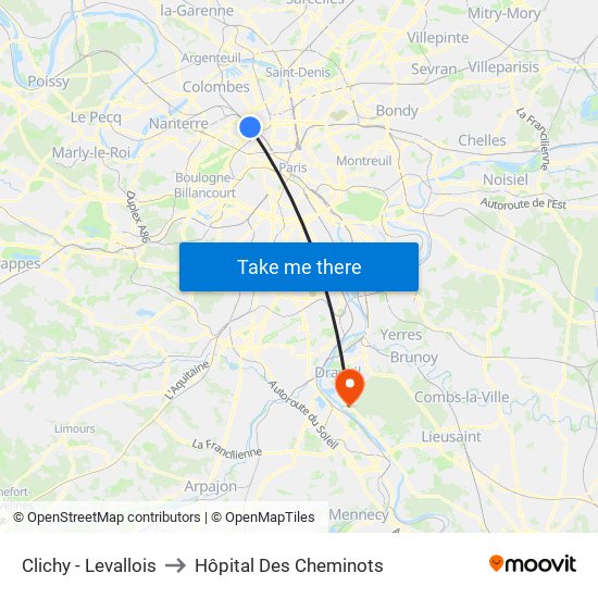 Clichy - Levallois to Hôpital Des Cheminots map