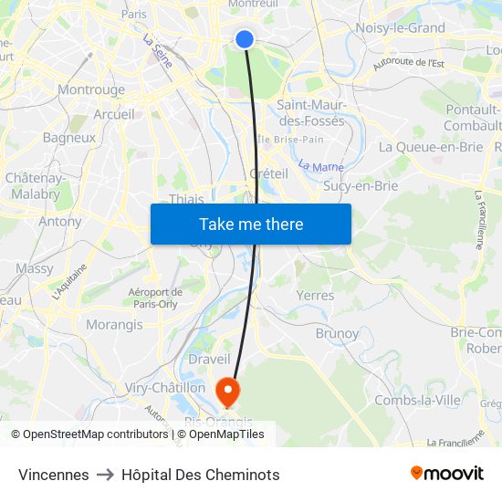 Vincennes to Hôpital Des Cheminots map