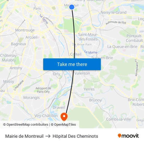 Mairie de Montreuil to Hôpital Des Cheminots map