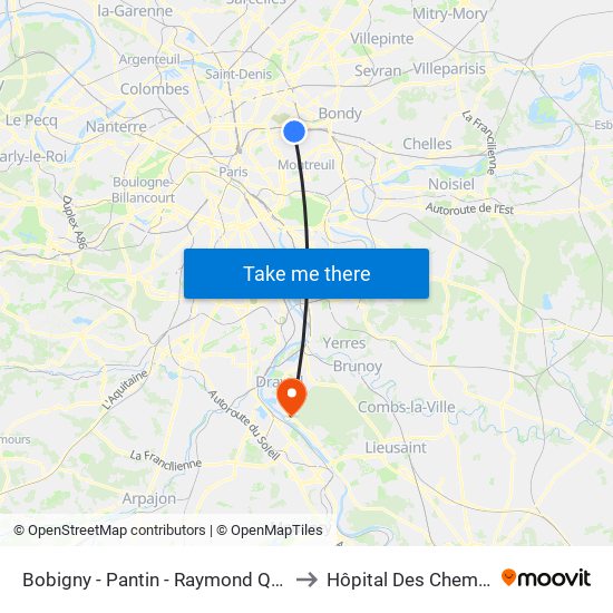 Bobigny - Pantin - Raymond Queneau to Hôpital Des Cheminots map