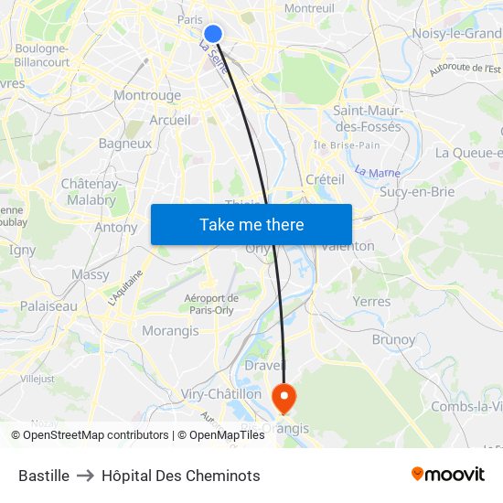 Bastille to Hôpital Des Cheminots map