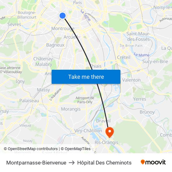Montparnasse-Bienvenue to Hôpital Des Cheminots map