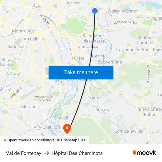 Val de Fontenay to Hôpital Des Cheminots map