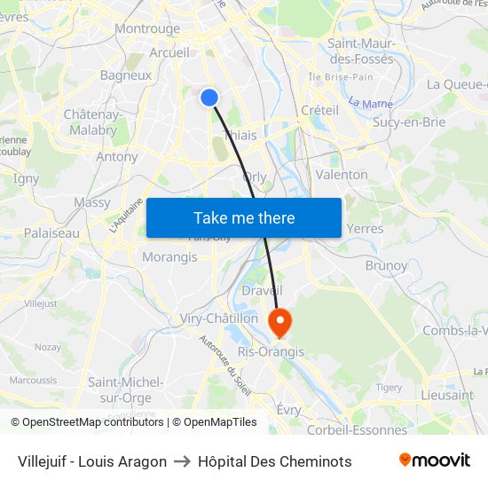 Villejuif - Louis Aragon to Hôpital Des Cheminots map