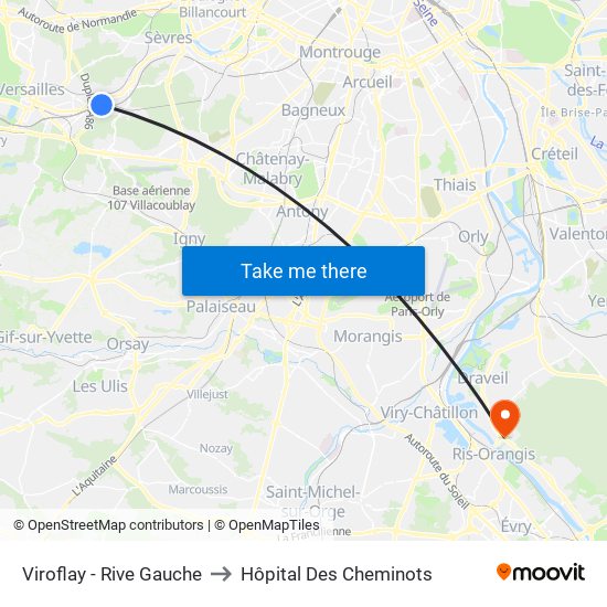 Viroflay - Rive Gauche to Hôpital Des Cheminots map