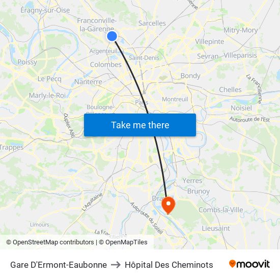 Gare D'Ermont-Eaubonne to Hôpital Des Cheminots map