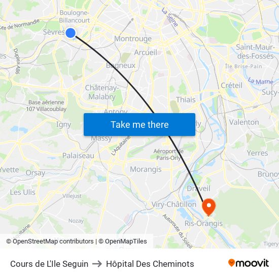 Cours de L'Ile Seguin to Hôpital Des Cheminots map